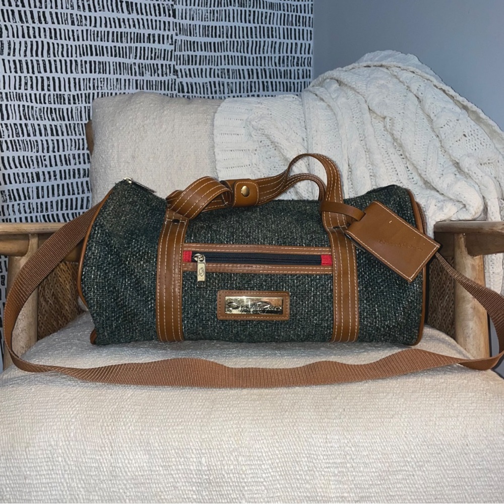 Vintage Oscar De La Renta Tweed Leather-Trimmed Weekender Bag
